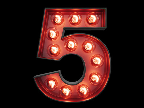 Light bulb digit alphabet character 5 five font