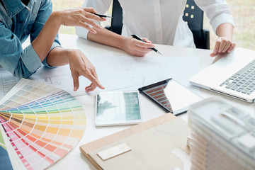  Architect Engineer Design Working on Blueprint Planning Concept. Construction Concept