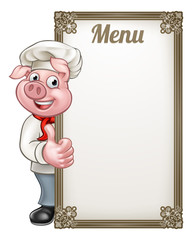 Pig Chef Cartoon Character Chef Menu 