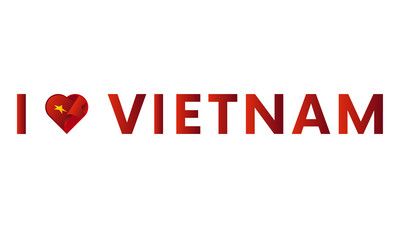 I love Vietnam sticker slogan vector design with heart and waving flag icon.