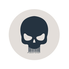 Icono plano codigo de barras craneo en circulo gris