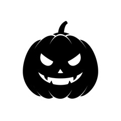 Icono plano silueta calabaza Halloween negro en fondo blanco
