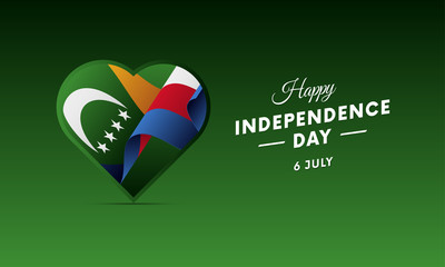 Banner or poster of Comoros independence day celebration. Waving flag. Vector illustration.
