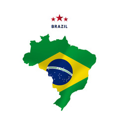 Brazil map with waving flag. Vector illustration.
