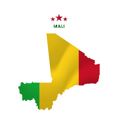 Mali map with waving flag. Vector illustration.