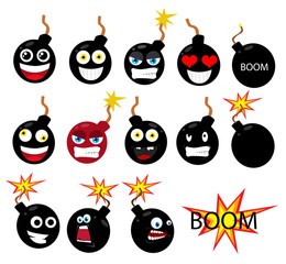 Bomb with burning fuse over white background