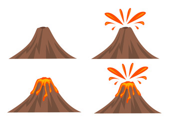 Volcano Icon Set Isolated on White Background - obrazy, fototapety, plakaty