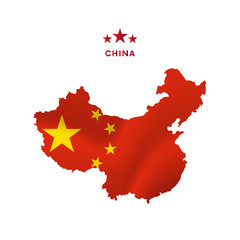 China map with waving flag. Vector illustration.