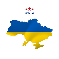 Ukraine map with waving flag. Vector illustration.