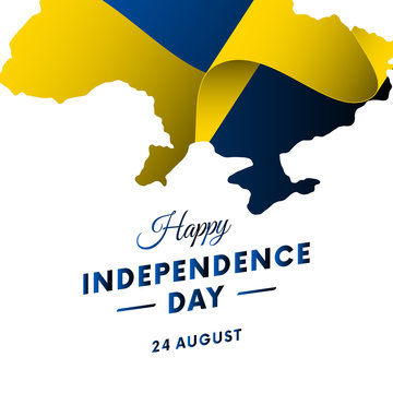 Banner or poster of Ukraine independence day celebration. Ukraine map. Waving flag. Vector illustration.