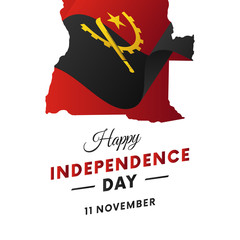 Banner or poster of Angola independence day celebration. Angola map. Waving flag. Vector illustration.