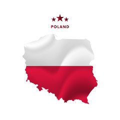 Poland map with waving flag. Vector illustration.