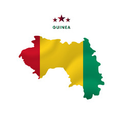 Guinea map with waving flag. Vector illustration.