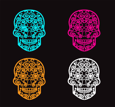 Skull icons neon color vector