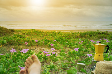coffee cup on the beach