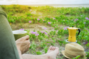 coffee cup on the beach