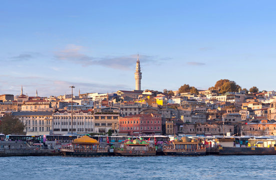 Panoramic cityscape over the Bosphorus in Istanbul, Turkey