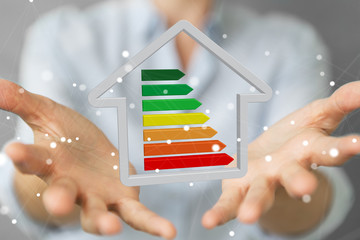 Businesswoman eco house concept 3D rendering