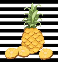 Pineapple on striped background Vector illustration