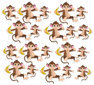 Happy Monkeys pattern Vector illustration banana fruits