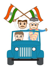 Cartoon Patriotic Leaders with India Flags in Independence Day