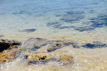 Beach coast water seascape on summer colorful beautiful outdoors sunny background. wonderful peaceful scenery view natural coastline
