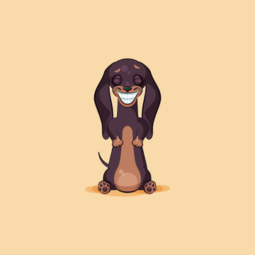 Vector stock illustration emoji of cartoon character dog talisman, phylactery hound, mascot pooch bowwow dachshund sticker emoticon German badger-dog broad smile from ear to ear