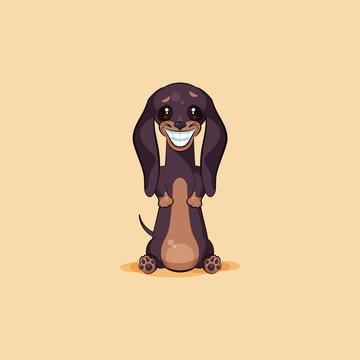 Vector stock illustration emoji of cartoon character dog talisman, phylactery hound, mascot pooch bowwow dachshund sticker emoticon German badger-dog broad smile from ear to ear