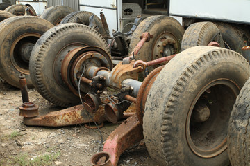 Pile of metal scrap of truck suspension