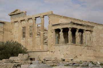 Fototapeta na wymiar Greek temple of Erechteion on Acropolis in Athens