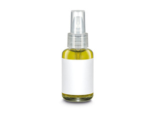 Bottle of cosmetic oil with white label