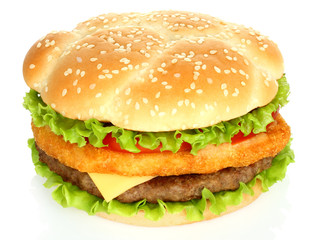 Big hamburger on white background