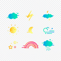 Flat weather icons set. Flat vector symbols on dark background.