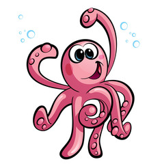 Cartoon cute pink baby happy smiling octopus mascot character illustration