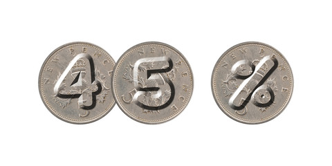 45 %  –  Coins on white background