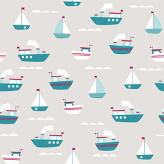 naadloos patroon met schattige kleine bootjes