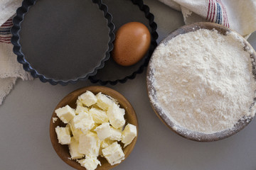 flour and ingredients Top view