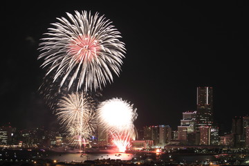 新子安から見た横浜開港祭花火