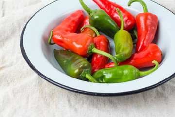 red and green chili peppers.