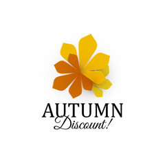 Obraz premium Autumn discount sign. Three autumn colors chestnut leaves. Vector logotype template. Sale label template.
