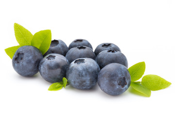 Fresh blueberries on a white background.