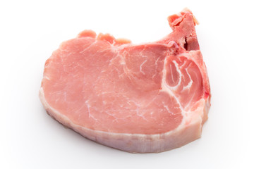 Fresh raw beef steak isolated on white background, top view.