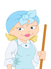 Cartoon Female Character Holding a Stick