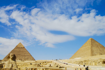 The Great Sphinx with Khafre & Khufu Pyramids - Cairo