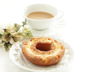Old fashion donut and cafe latte
