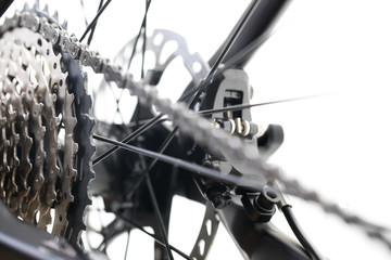 Fototapeta na wymiar Modern MTB race mountain bike isolated on white background in a studio