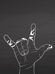 Obraz premium Hand sign sketch on chalkboard