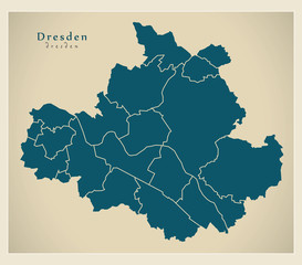 Modern City Map - Dresden city of Germany with boroughs DE