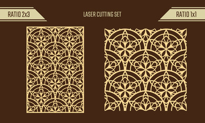 DIY Laser Cutting set. Woodcut Vector Panel. Plywood Lasercut Eastern Design. Rising Sun Seamless Pattern for Laser Cutting.