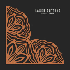 Laser cutting corner. Tapestry panel. Jigsaw die cut ornament. Lacy cutout silhouette stencil. Fretwork floral pattern. Vector template for paper cutting, metal and woodcut.